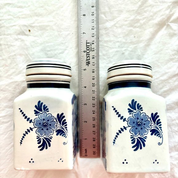 Vintage Delft Blue Blauw Hand Painted Spice Jar bottles Canister Set Tray Dutch - Picture 12 of 16